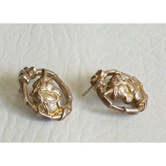 Vintage Gorham Sterling Silver Unicorn Ribbon Bow Earrings .75" 10g - Picture 2 of 7